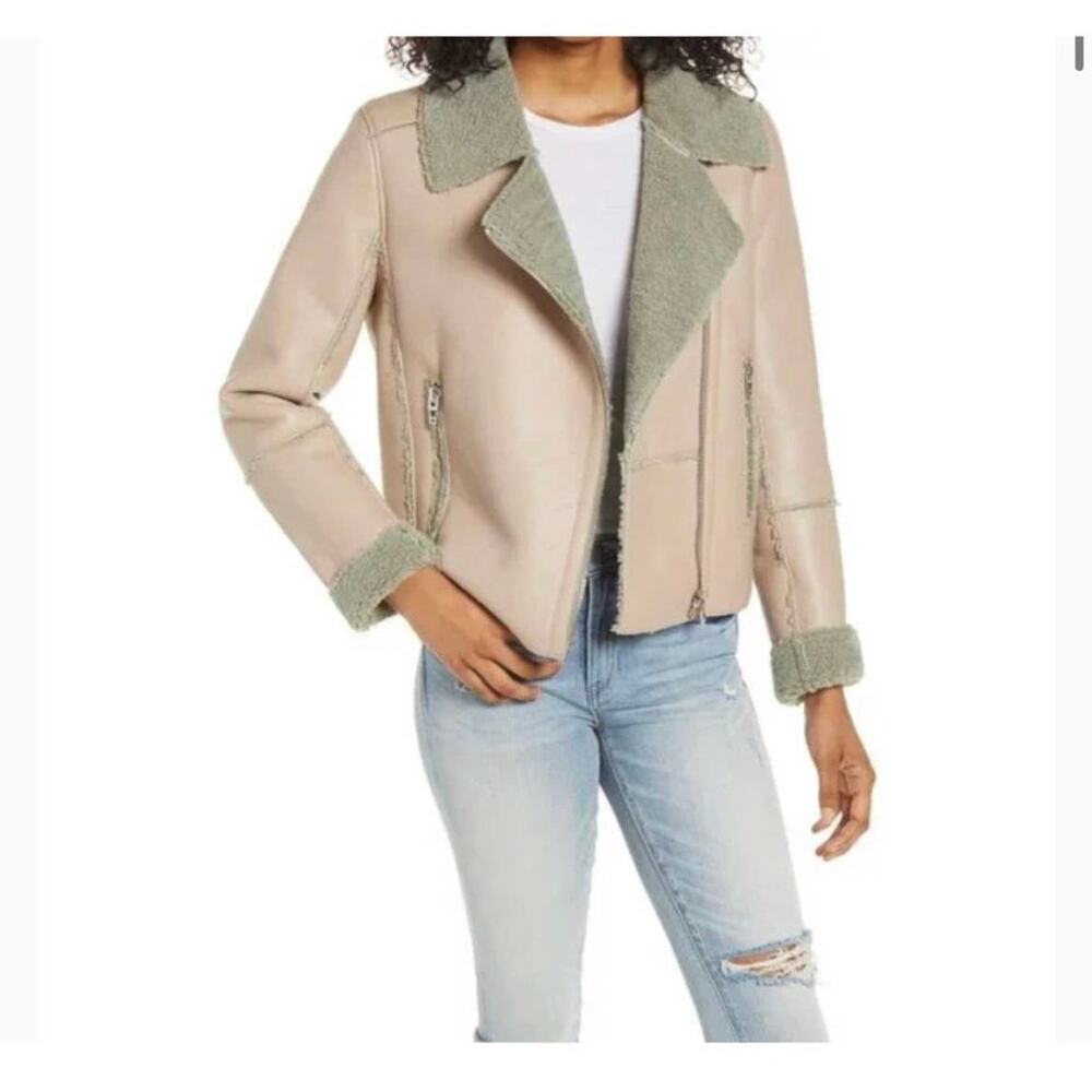 NEW Blank NYC Bonded Faux Shearling Moto Biker Jacket Size Small